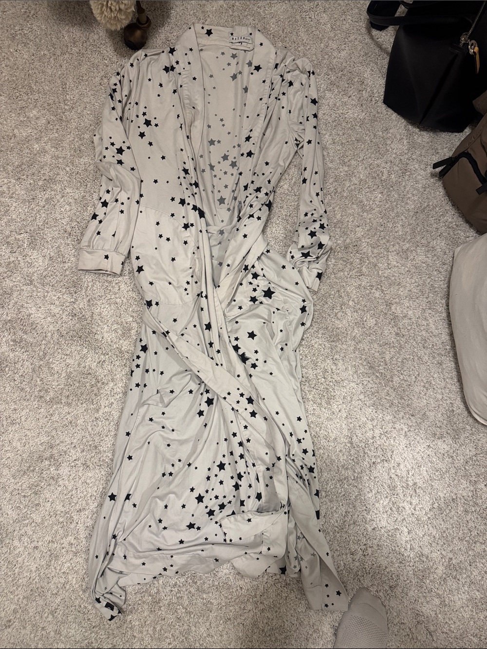 Women's Cream Star-Print Long Robe - Lightweight Open Front